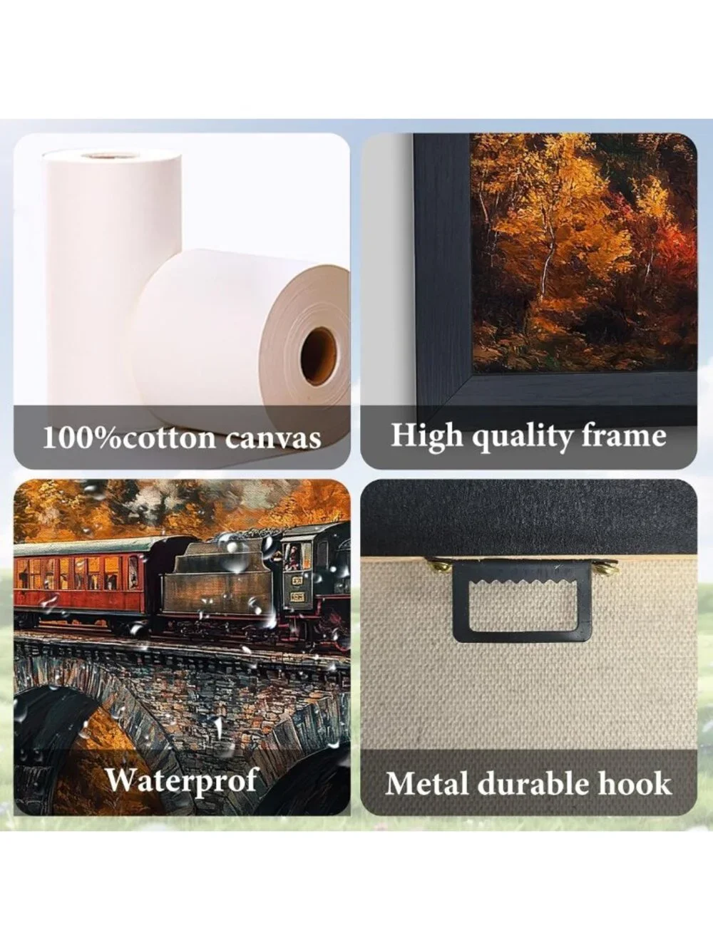 Autumn Train Wall Art - Large Framed Canvas Prints for Living Room & Office